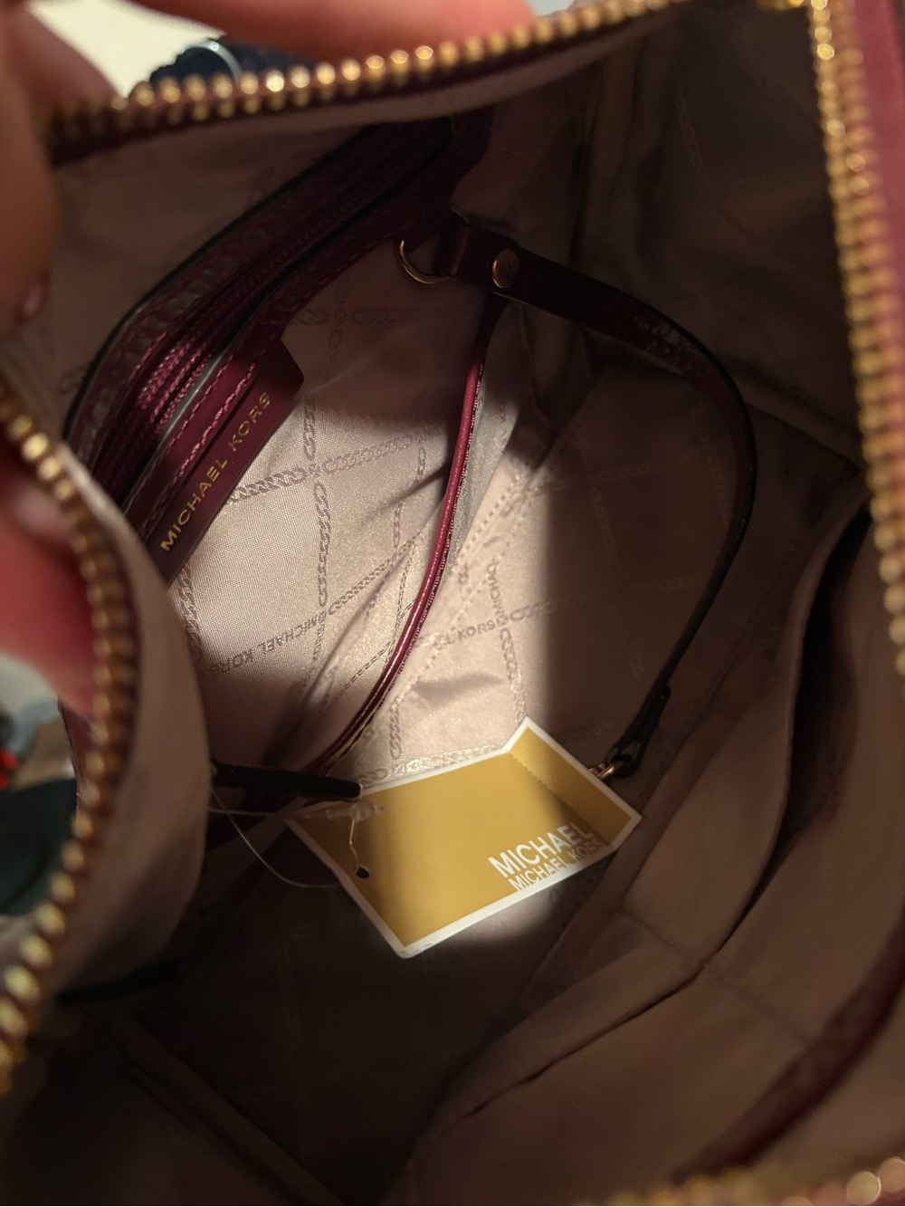 Michael Kors Rare Lorimer Satchel Burgundy/Deep Berry w/ Gold Accents NEW - Picture 8 of 9